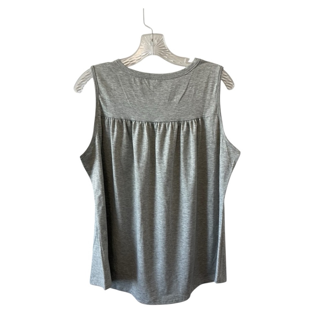 Gray Sleeveless Knit Top with Floral Lace Yoke l Size Large l Poshmark - Picture 2 of 6